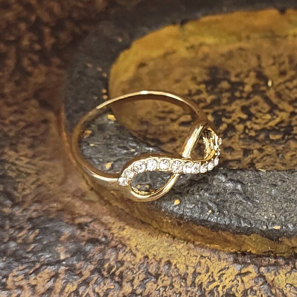 Women's Dainty Gold Infinity Ring - Paved Gem Infinity Ring - Picture 4 of 5